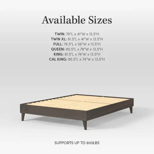 Vista 6 de Plataforma moderna para cama - Diseño de madera maciza - Fabricado en Estados Unidos - Fácil de armar, Madera, gris