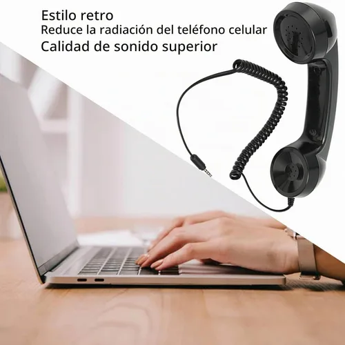 Vista 3 de Jiawu Auricular de teléfono retro vintage, receptor de teléfono celular, micrófono con altavoz para teléfono celular, teléfono inteligente y Negro