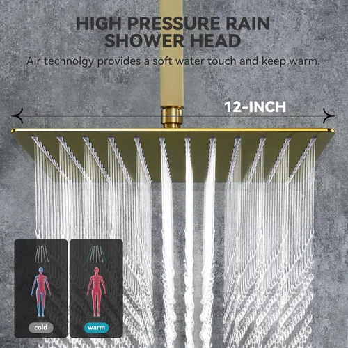 Vista 3 de Sistema de ducha de lluvia con 4 chorros completos de chorros corporales y válvula de equilibrio a presión, cabezal de ducha de lluvia de 12