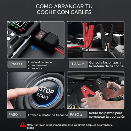 Vista 8 de ACEZUK - Arrancador portátil para automóvil con compresor de aire, 150PSI 8000A (todo gasolina/10.0L diesel), batería de 12 V, batería de arranque