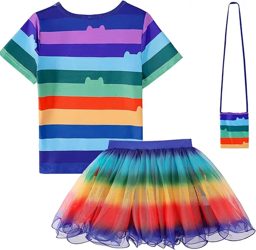 Vista 3 de Vestido tutú arcoíris para niñas, conjunto de disfraz de niña de cumpleaños con diadema y bolsa, fiesta de cumpleaños de Navidad