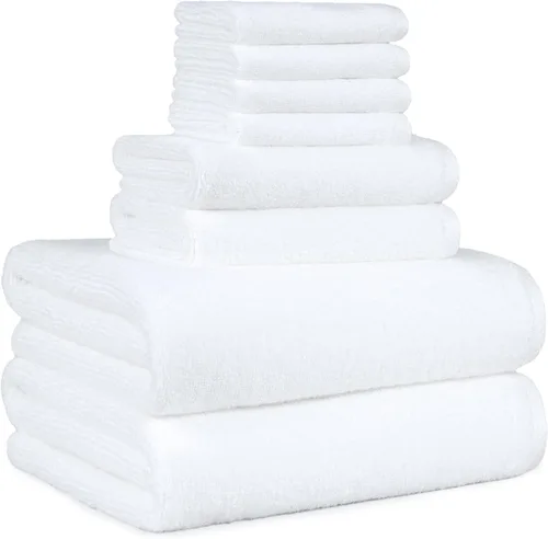 Vista 13 de Amazon Basics 2 toallas de baño de gran tamaño de secado rápido, 100% algodón, color blanco, de 62 x 30 pulgadas