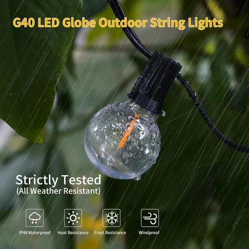 Vista 2 de Cadena de luces LED para exteriores de 40 pies, impermeables, luces LED G40 de globo para exteriores para patio con 27 bombillas Edison vintage a