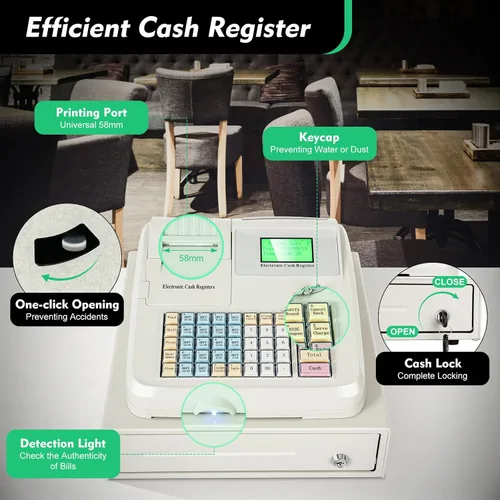 Vista 5 de Sistema POS 48 llaves caja registradora para pequeñas empresas, minoristas, supermercados, 8 pantalla LED digital caja registradora electrónica
