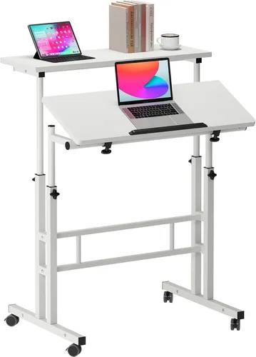 Vista 11 de sogesfurniture Escritorio móvil de pie para computadora portátil con ruedas, escritorio ajustable para computadora de pie o sentado, negro 101-BK