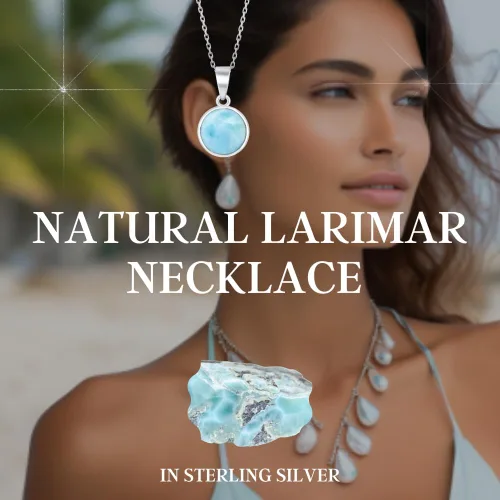 Vista 3 de Beaux Bijoux Sterling Silver Larimar Blue Necklace for Women - Natural Larimar Jewelry - Beautiful Blue Larimar Stones - Larimar Necklace for Women