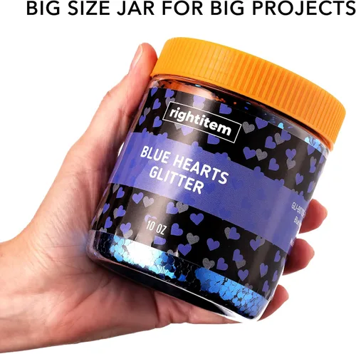 Vista 4 de Purpurina para uñas, purpurina gruesa de corazones azules en frasco, purpurina de 10 onzas para manualidades, purpurina para slime, purpurina