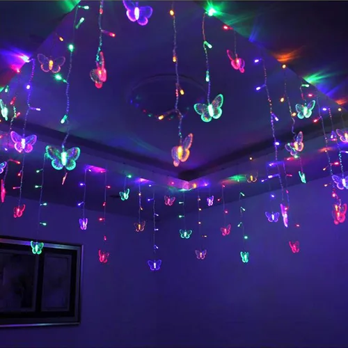 Vista 4 de Guirnalda de luces de cadena de hadas con cortina de mariposa, 120 LED, 8 modos, temporizador alimentado por USB, luz parpadeante de luciérnaga