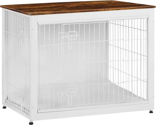 Vista 27 de DWANTON - Perrera con cojín, de madera, con puertas dobles, para interiores, S, M, L, 27.2 pulgadas de largo, negro