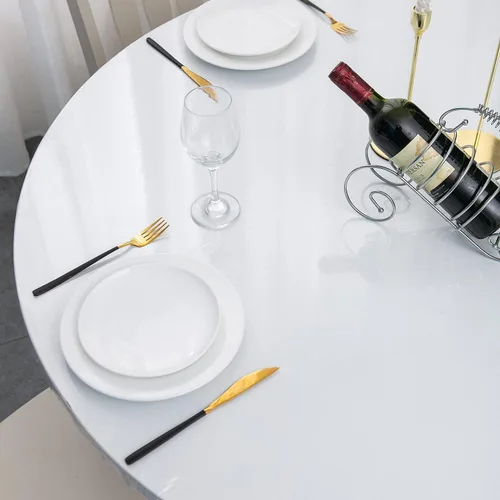 Vista 3 de Pioggia - Mantel de vinilo transparente redondo con borde elástico, impermeable y resistente al aceite, cubierta de plástico para mesa, ideal