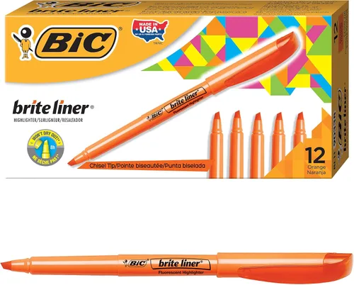 Vista 2 de BIC Brite Liner - Resaltador con punta de cincel, color naranja y azul, 12