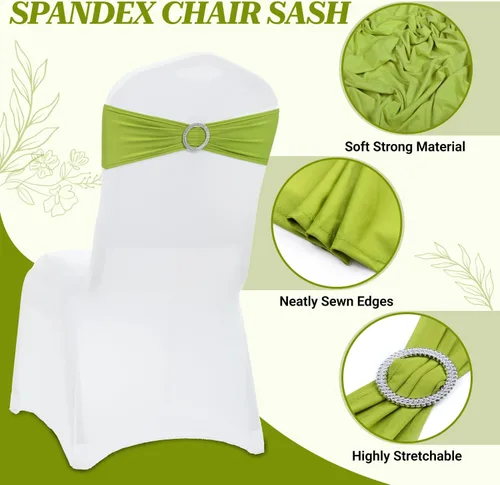 Vista 3 de MDS® Paquete de 10 bandas de elastano para silla con hebilla deslizante para decoración de bodas y eventos, bandas elásticas reutilizables
