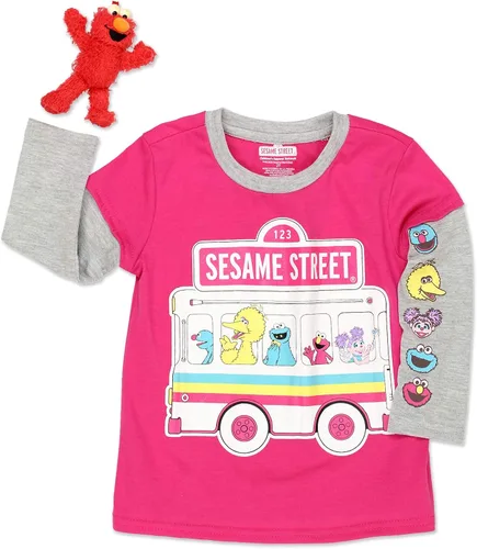 Vista 7 de Sesame Street Elmo, Big Bird, Cookie Monster, Grover, Abby Cadabby - Camiseta de manga larga para niñas pequeñas y bebés, color rosa