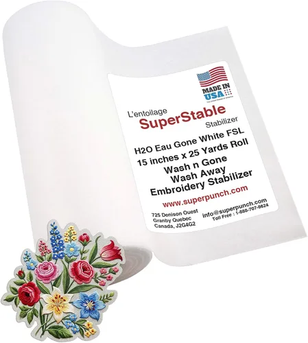 Vista 12 de Superpunch Estabilizador de lavado, SuperStable H2O Eau Gone White FSL rollo de 12 pulgadas x 10 yardas, estabilizador de bordado a máquina, lavado