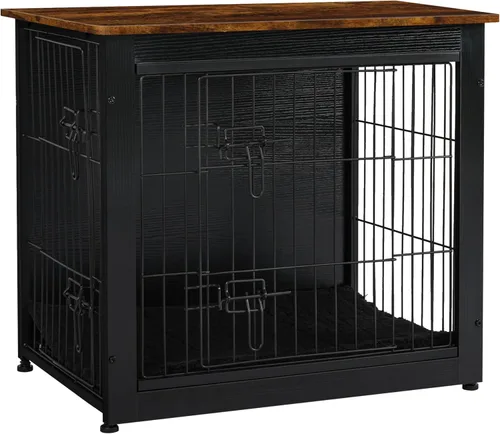 Vista 41 de DWANTON - Perrera con cojín, de madera, con puertas dobles, para interiores, S, M, L, 27.2 pulgadas de largo, negro