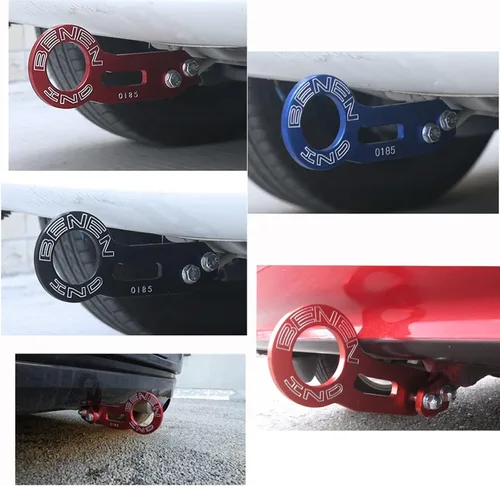 Vista 3 de Kit de Gancho de Remolque para Auto Universal, Gancho de Remolque Trasero de Aluminio para Coche (Negro) Premium-quality aluminum tow hook with a