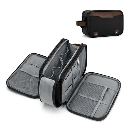 Vista 11 de Bolsa de aseo Wedama para hombres, bolsa de aseo colgante de viaje para viajes de negocios, natación, camping, Negro, M, Classic