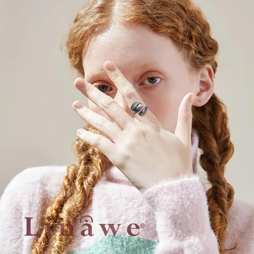 Vista 2 de Linawe Adjustable Chunky Rings for Women, 14K GoldRose GoldSilverBlack Hug Ring, Thumb Knuckle Signet Infinity Wave Rings, Stacking Spoon Rings