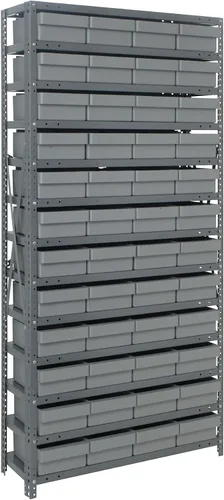 Vista 427 de Quantum QSBU-245BK Heavy Duty Shelving Unit with (7) Shelves and (24) QUS245 Black Bins for Garage Warehouse Storage Distribution 400 lb Load