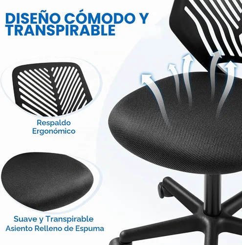 Vista 5 de Yaheetech Silla de oficina en casa sin brazos, asiento giratorio compacto