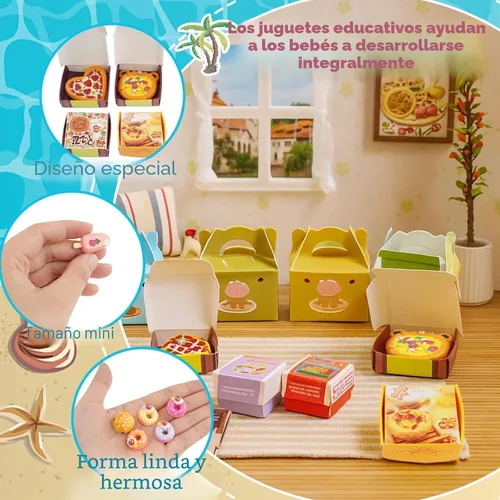 Vista 4 de 196 piezas Mini carrito de compras carrito carrito de comestibles modelo de juego botella de bebida en miniatura comida pizza con caja Supermercado