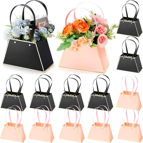 Vista 10 de Fuutreo 12 bolsas de regalo de flores de graduación para ramos, cajas portátiles para arreglos florales con asa, bolsas impermeables para envolver