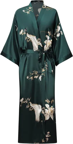 Vista 19 de Batas largas de satén suaves para mujer, batas largas de seda de longitud completa, kimonos, bata de baño sedosa, bata de baño Estampado floral