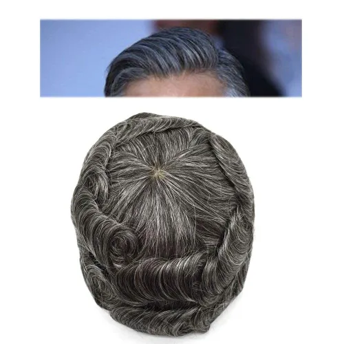 Vista 26 de Toupee para hombres sistemas de reemplazo de piel sintética con encaje suizo para hombre, nudos blanqueados, línea capilar natural para hombres