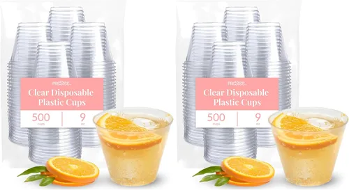 Vista 10 de Prestee Paquete de 50 vasos de plástico – Vasos desechables transparentes de 9 onzas para bebidas frías, cócteles y postres – Taza pequeña duradera