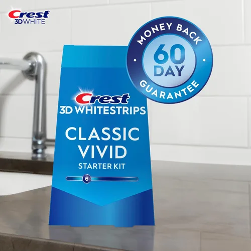 Vista 4 de Crest 3D Whitestrips, Classic Vivid, kit de tiras blanqueadoras de dientes, 20 tiras (paquete de 10 unidades)