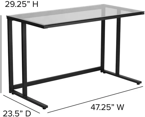 Vista 3 de Flash Furniture Singleton - Escritorio de cristal con marco de metal con pedestal negro