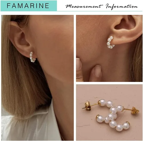 Vista 3 de FAMARINE Pearl Hoop Earrings for Women