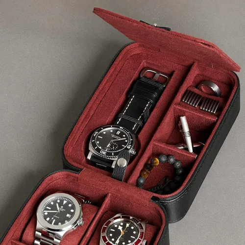 Vista 9 de Juego de regalo Caja de reloj de cuero con 12 ranuras con cajón de valet y funda de viaje a juego para 5 relojes, organizador de exhibición de lujo