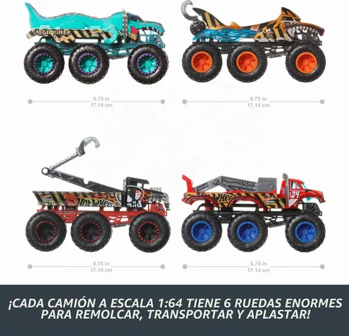 Vista 6 de Hot Wheels, Monster Trucks - Camión de remolque sorpresa a escala 1:64 con 6 ruedas (no se puede elegir el modelo)