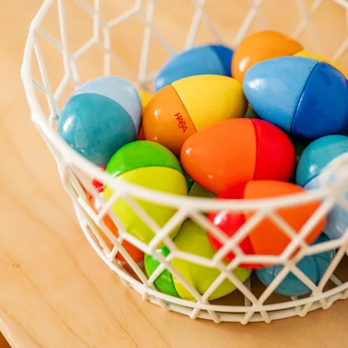 Vista 6 de Huevos musicales Haba, huevos de madera con acústica y 5 sonidos (fabricado en Alemania)