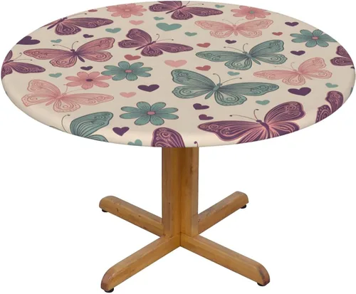 Vista 2 de Decorative Round Tablecloth Fitted Elastic 26" - 30" Butterfly Waterproof Table Cloth Cover Stretch Table Pad Cover for Parties Weddings Banquet