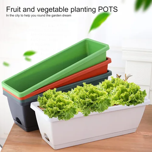 Vista 2 de Macetero para ventana, macetas de plástico para verduras, macetas rectangulares de 17 pulgadas con platillos para jardín interior y exterior