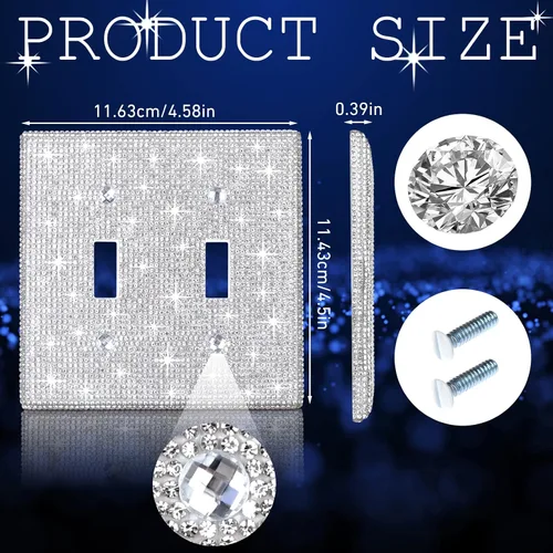 Vista 3 de 2 piezas de diamantes de imitación brillantes para placa de pared, cubierta de interruptor de luz brillante, cubierta de placa de pared de diamante