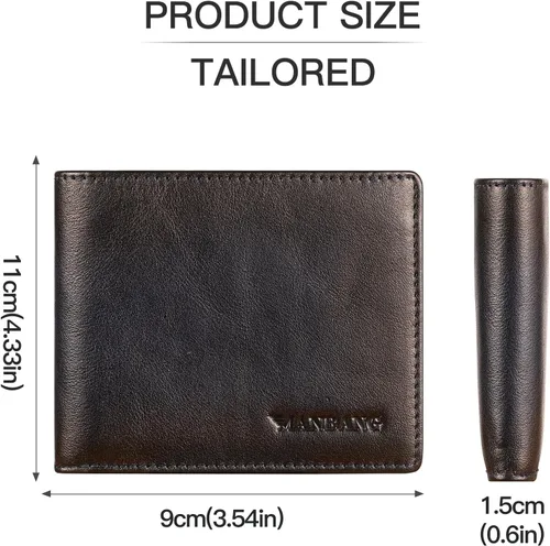 Vista 2 de MANBANG Billeteras para hombres RFID de cuero genuino delgado plegable cartera, gris, azul , Billetera plegable