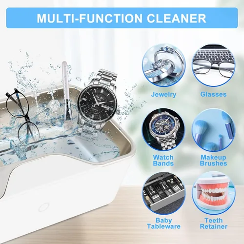 Vista 5 de VMBQRTI Limpiador ultrasónico de joyas, tanque de acero inoxidable de 15.2fl oz, frecuencia de 46 KHz, máquina de limpieza ultrasónica portátil
