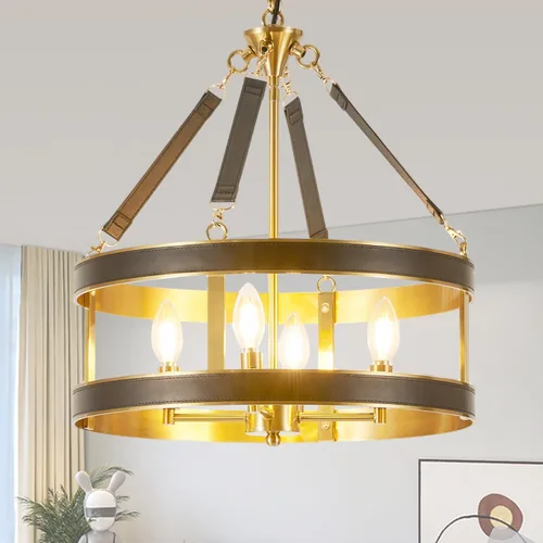 Vista 12 de Lámpara de Araña Estilo Granja, Lámpara Colgante Moderna, Luminaria de Techo Rústica de 4 Luces, Lámpara de Araña Vintage para Pasillo Vestíbulo