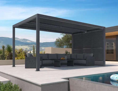 Vista 35 de PURPLE LEAF - Pérgola con listones de 10 x 12 pies, sistema de drenaje 94AS para patio, color gris Premium All-Aluminum Rustproof Build, Modern