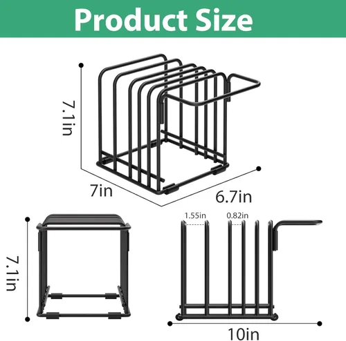Vista 2 de Organizador de tabla de cortar, estante de almacenamiento de cocina de acero con 5 ranuras para tablas de cortar, bandejas para hornear, toallas