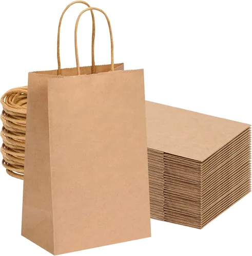 Vista 13 de OUTUXED 60 bolsas de papel marrón de 8 x 4 x 10 pulgadas con asas, bolsas Marrón 8x4x10in