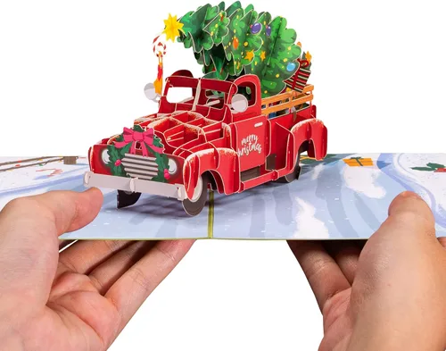 Vista 3 de Paper Love Tarjeta de Navidad desplegable 3D, automóvil, regalo para Navidad o vacaciones, cubierta de 5 x 7 pulgadas, incluye sobre y etiqueta