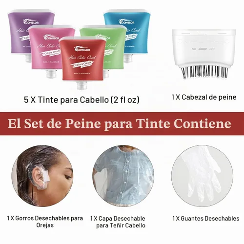 Vista 5 de 5 tizas lavables para cabello oscuro, peine de tinte natural de 11 onzas líquidas, color temporal para regalos de cumpleaños de niños, fiesta 5