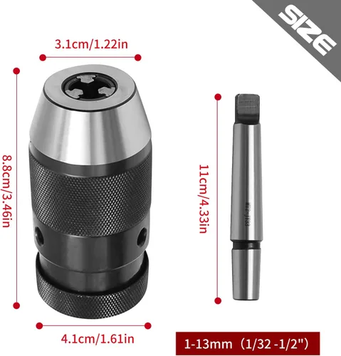 Vista 3 de 1/32" -1/2" JT33 Chuck MT2-JT33 Adaptador de portabrocas R8 Portabrocas sin llave