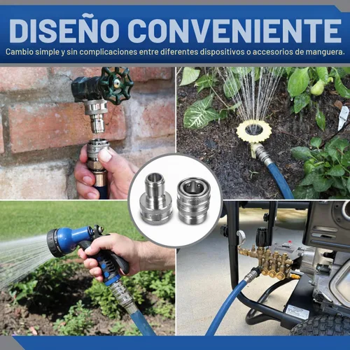 Vista 5 de Essential Washer Accesorios de conexión rápida de manguera de jardín de 3/4 pulgadas de acero inoxidable Diseño de operación con una mano Juego