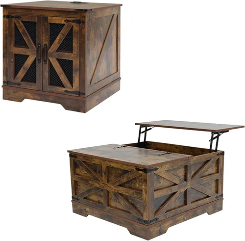 Vista 28 de Mesa de centro negra con almacenamiento, mesa de cóctel con parte superior elevadora con bisagras, mesa central cuadrada de madera con gran