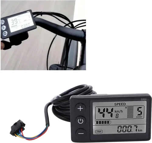 Vista 4 de Pantalla LCD para bicicletas eléctricas, S866 Medidor de pantalla LCD de bicicletas eléctricas, 24 V, 36 V, 48 V, panel de control con reemplazo